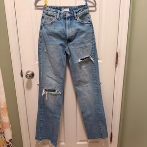 ZARA Distressed Light Wash Straight Leg Denim Jeans Women Size 24‎